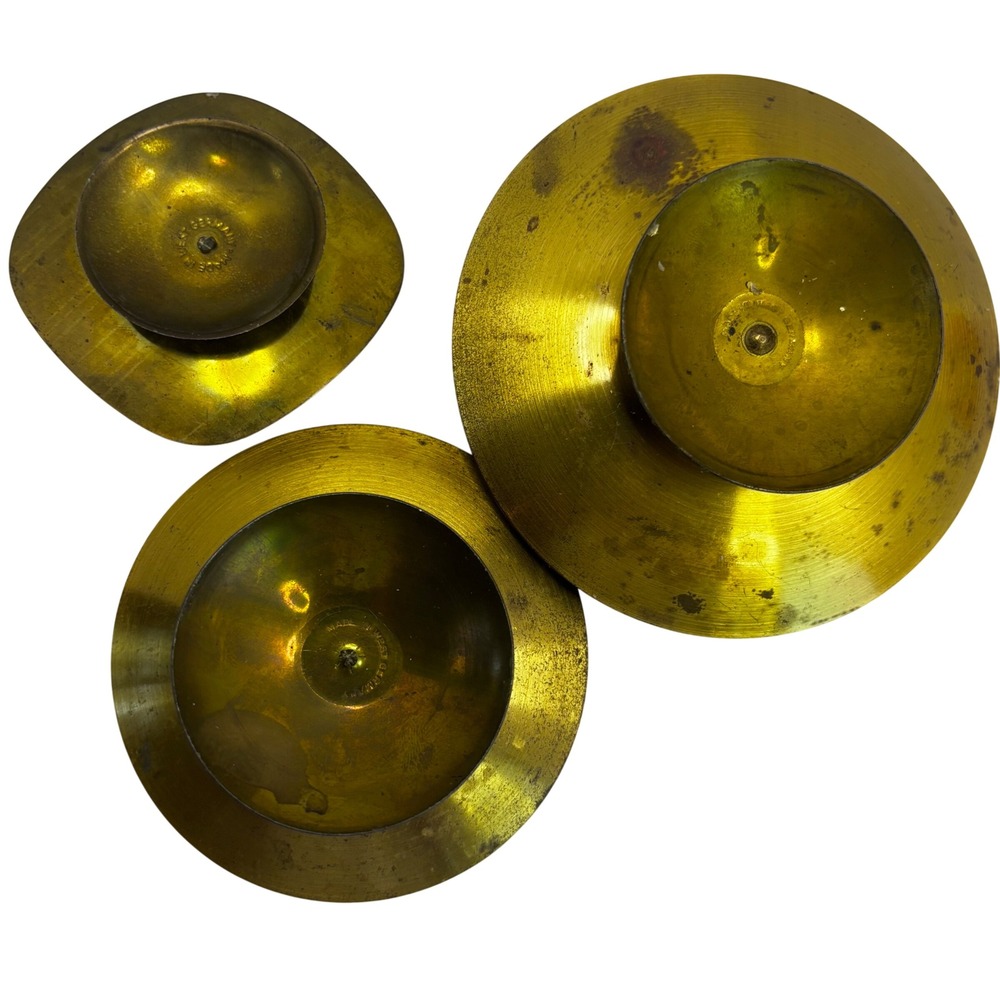 Vintage West Germany Brass Pillar Candle Holder Set of 3 Mid Century Modern MCM